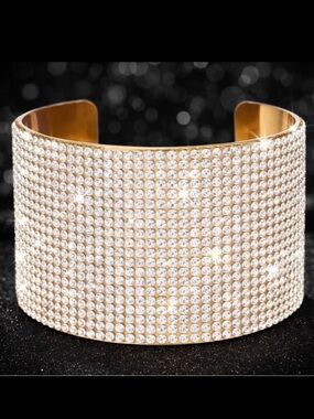 20-Line BLING Pave Crystal rhinestone CZ Bangle Cuff Statement Bracelet Gold